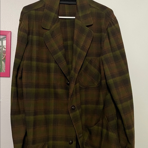 Pendleton Vintage 1970’s Plaid Virgin Wool Thin Button Down Blazer (Size: XL) - Picture 1 of 5